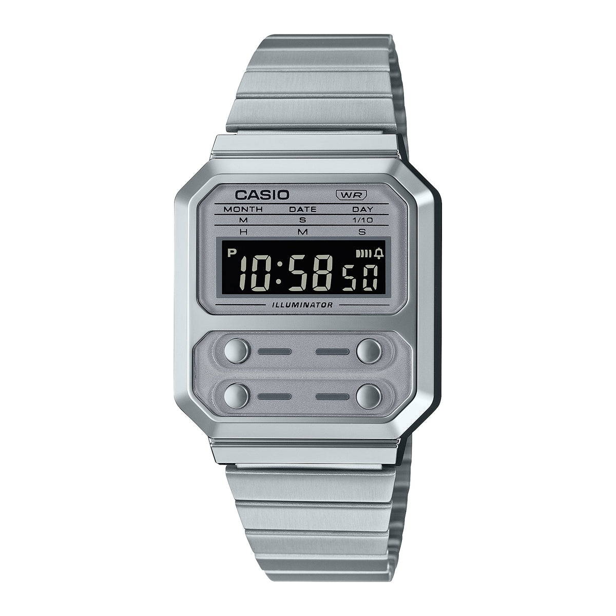 CASIO Silver Mens Digital Watch Casio Collection Vintage #A100WE-7BEF