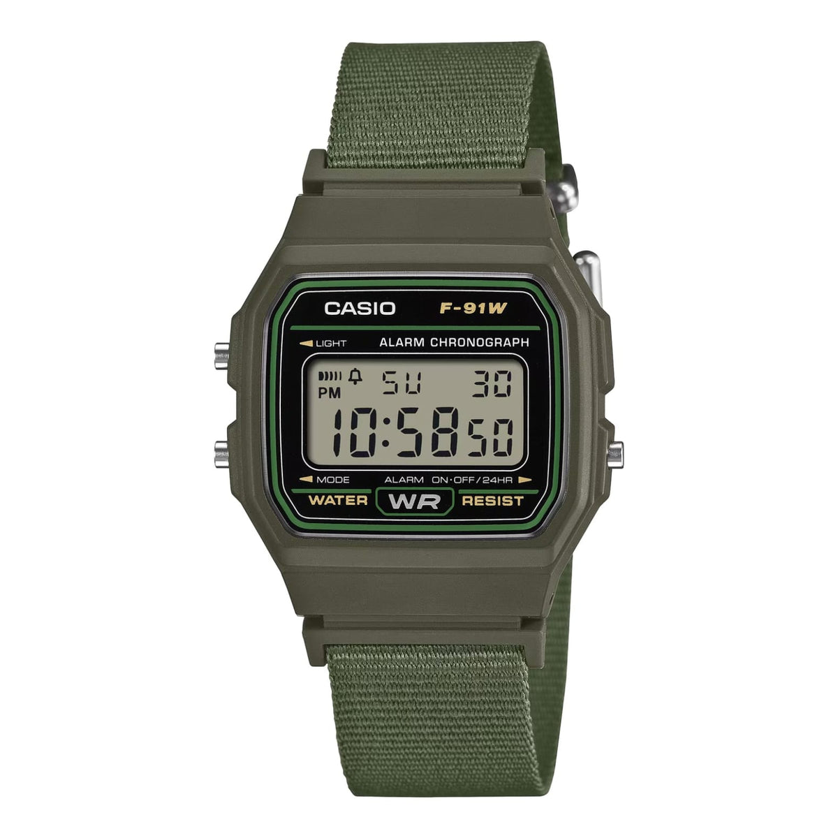 Casio Vintage F-91W Olive Green Recycled-PET Cloth Band Digital Watch F-91WF-3ADF - main product photo