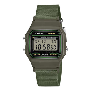 Casio Vintage F-91W Olive Green Recycled-PET Cloth Band Digital Watch F-91WF-3ADF - main product photo
