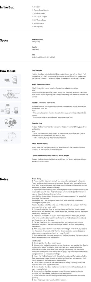 Insta360 Go 3 Dive Case Spec