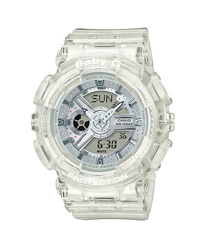 Casio Baby-G BA-110CR-7ADR clear resin watch, front view on white background