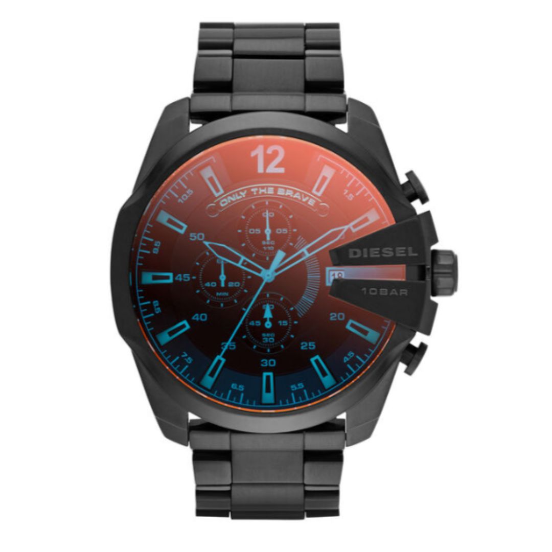 DIESEL ブラックアナログ時計 Mega Chief DZ4318美品 Diesel DZ4318 Mega Chief Chronograph Black Stainless Steel Watch