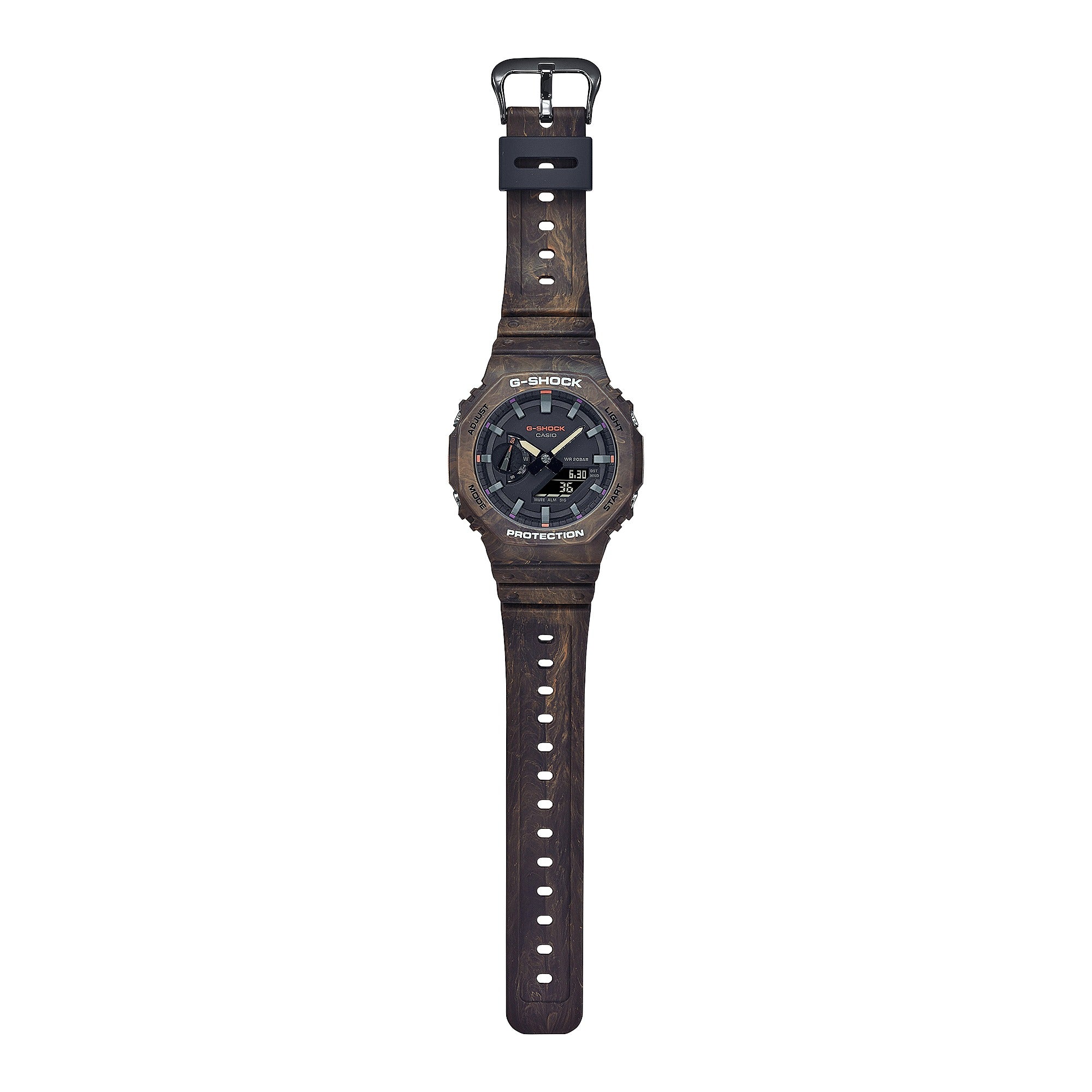 Casio G-Shock GA-2100FR-5AER full length view showing octagonal case and strap