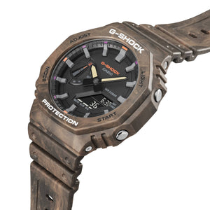 Casio G-Shock GA-2100FR-5AER three-quarter angle view of marbled resin case
