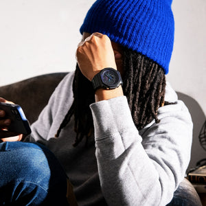Casio G-Shock GA-2100VB-1AER watch worn on wrist, casual lifestyle shot