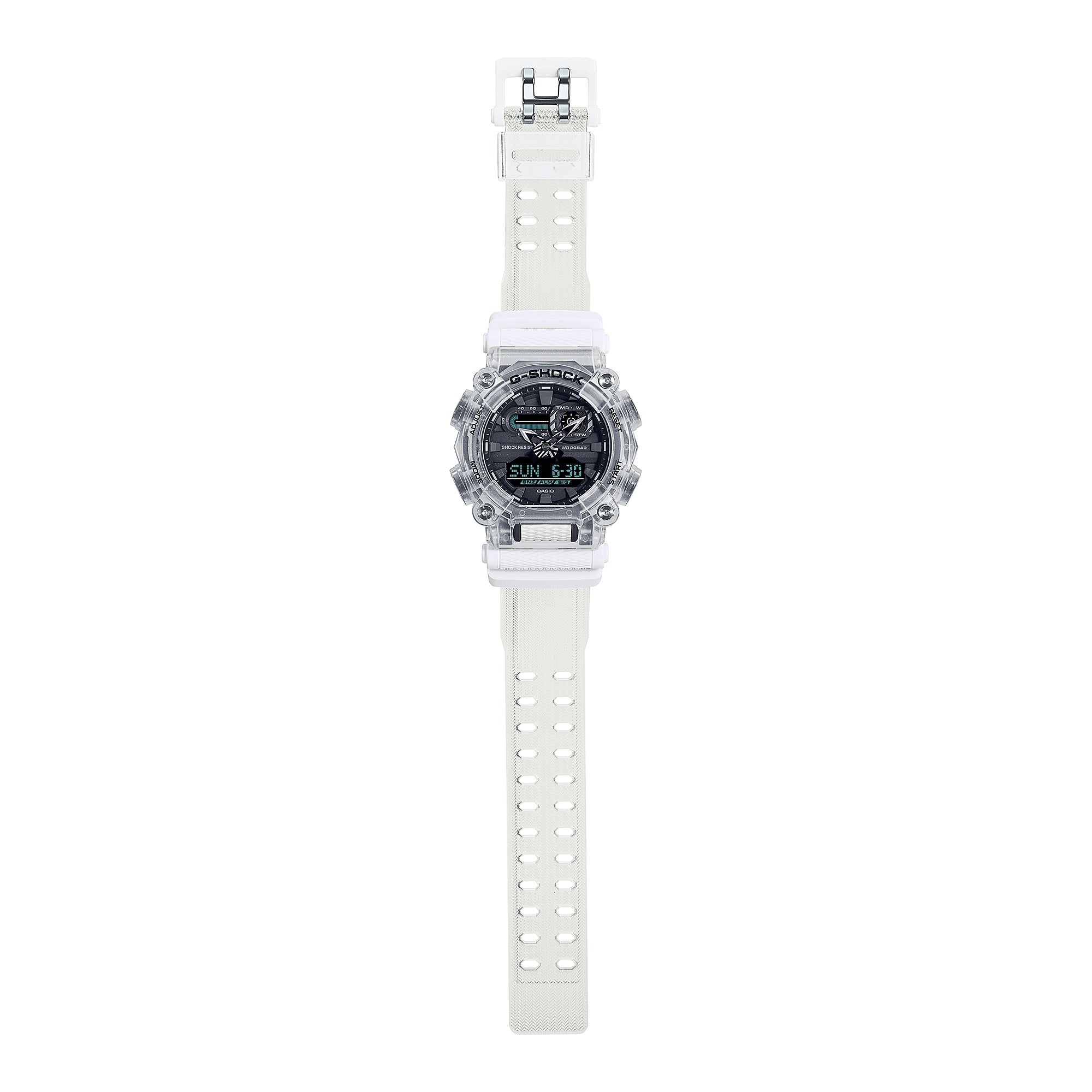 Casio G-Shock GA-900SKL-7AER full length view showing translucent strap