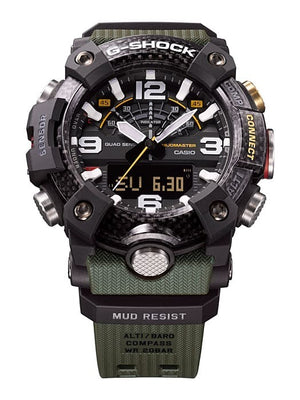 Casio G-Shock Mudmaster GG-B100-1A3DR close-up front view showing analog-digital dial