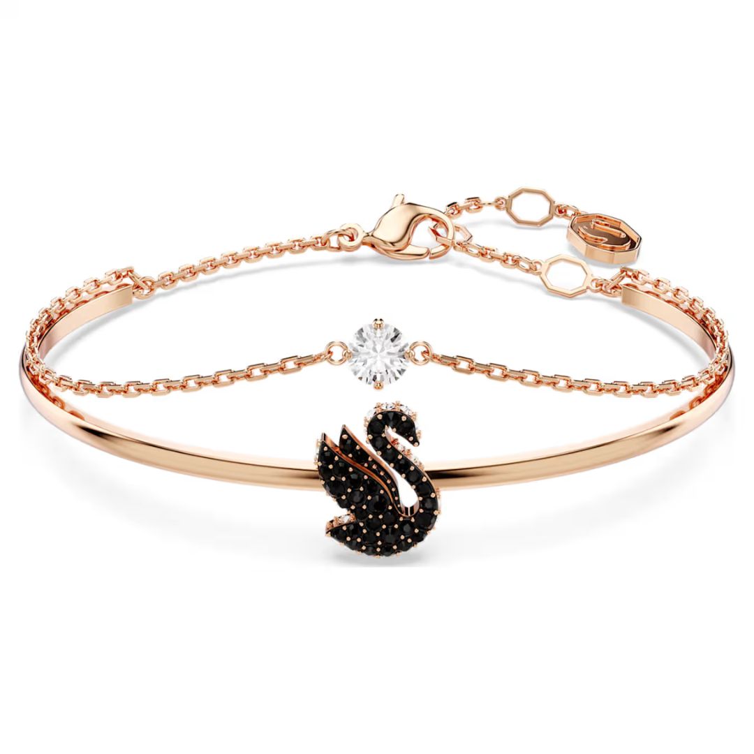 swarovski-5678048-size-m-swan-black-rose-gold-tone-plated-swan-bangle