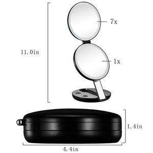 LED Lighted 3-fold Travel Compact Makeup Mirror - 1X/7X Magnification USB Powered - GadgetiCloud
