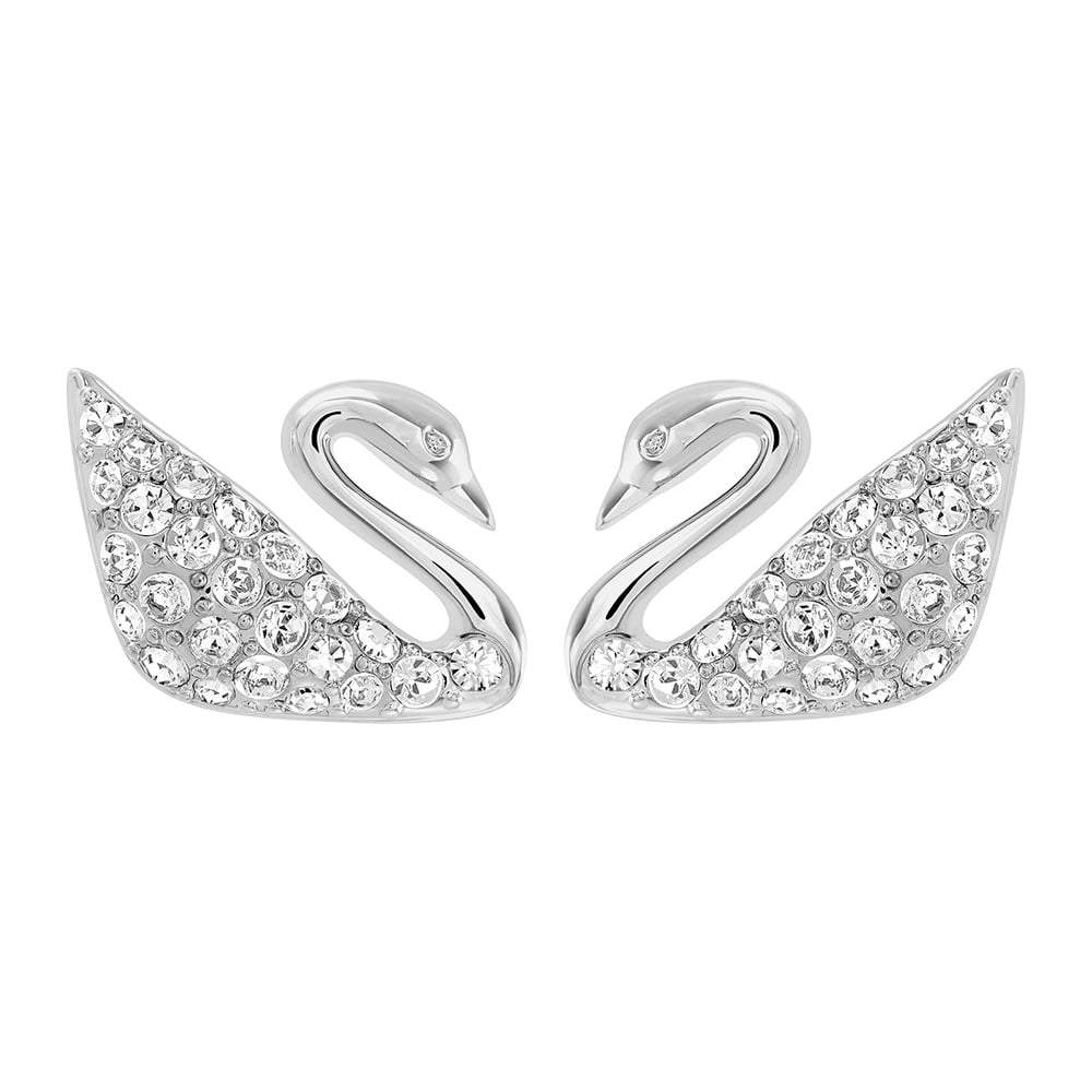 SWAROVSKI Swan Rhodium Plated & Clear Crystal Earrings #1116357