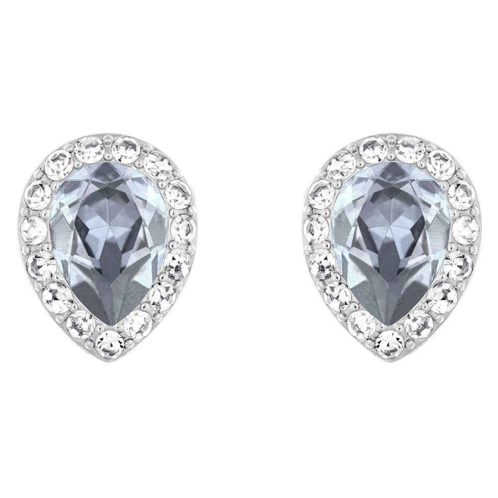 SWAROVSKI Christie Pear Rhodium with Blue & Clear Crystal Stud Earrings #5113783