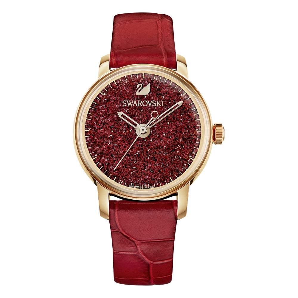 SWAROVSKI crystalline hours 2000 crystal red leather watch #5295380