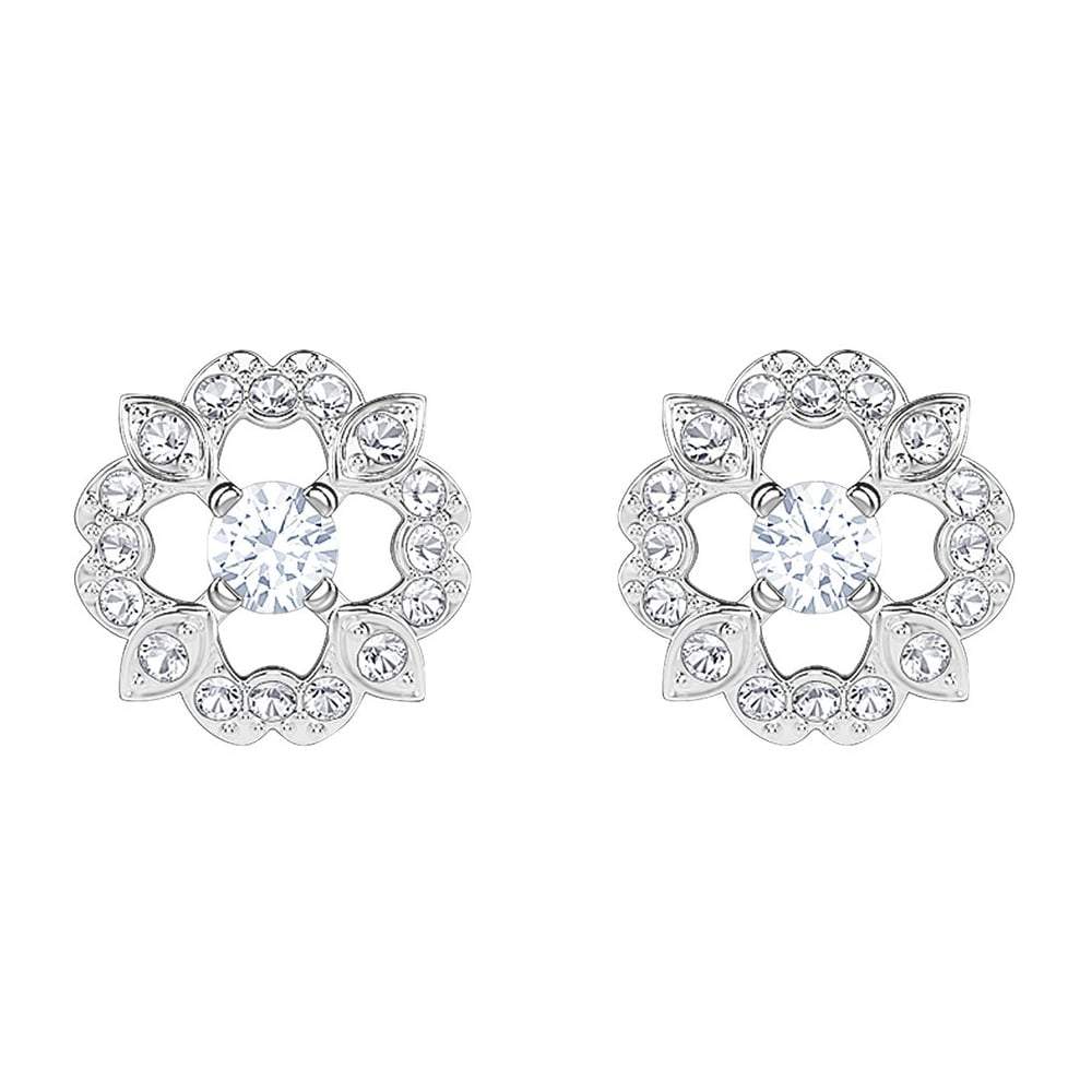 SWAROVSKI Sparkling Dance Rhodium Plated & Clear Crystal Flower Earrings #5396227