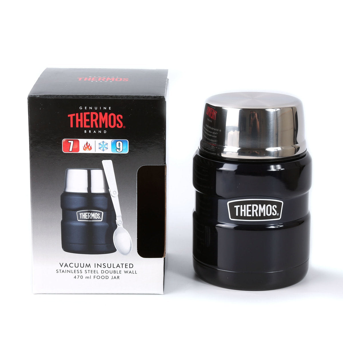 膳魔師 Thermos SK3000系列 不鏽鋼食物燜燒壺 - 四色可選(藍/紅/綠/粉)Thermos SK3000 Series Stainless Steel Food Jar 470mL With Spoon (Midnight Blue) Front View