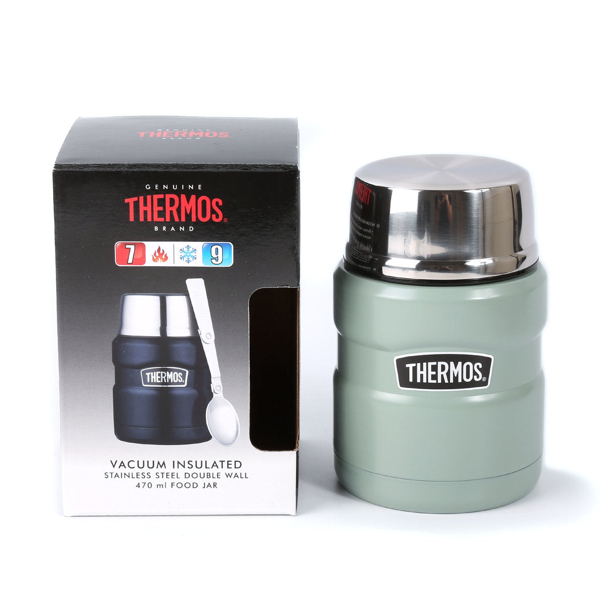 膳魔師 Thermos SK3000系列 不鏽鋼食物燜燒壺 - 四色可選(藍/紅/綠/粉)Thermos SK3000 Series Stainless Steel Food Jar 470mL With Spoon (Mint Green) with Package View