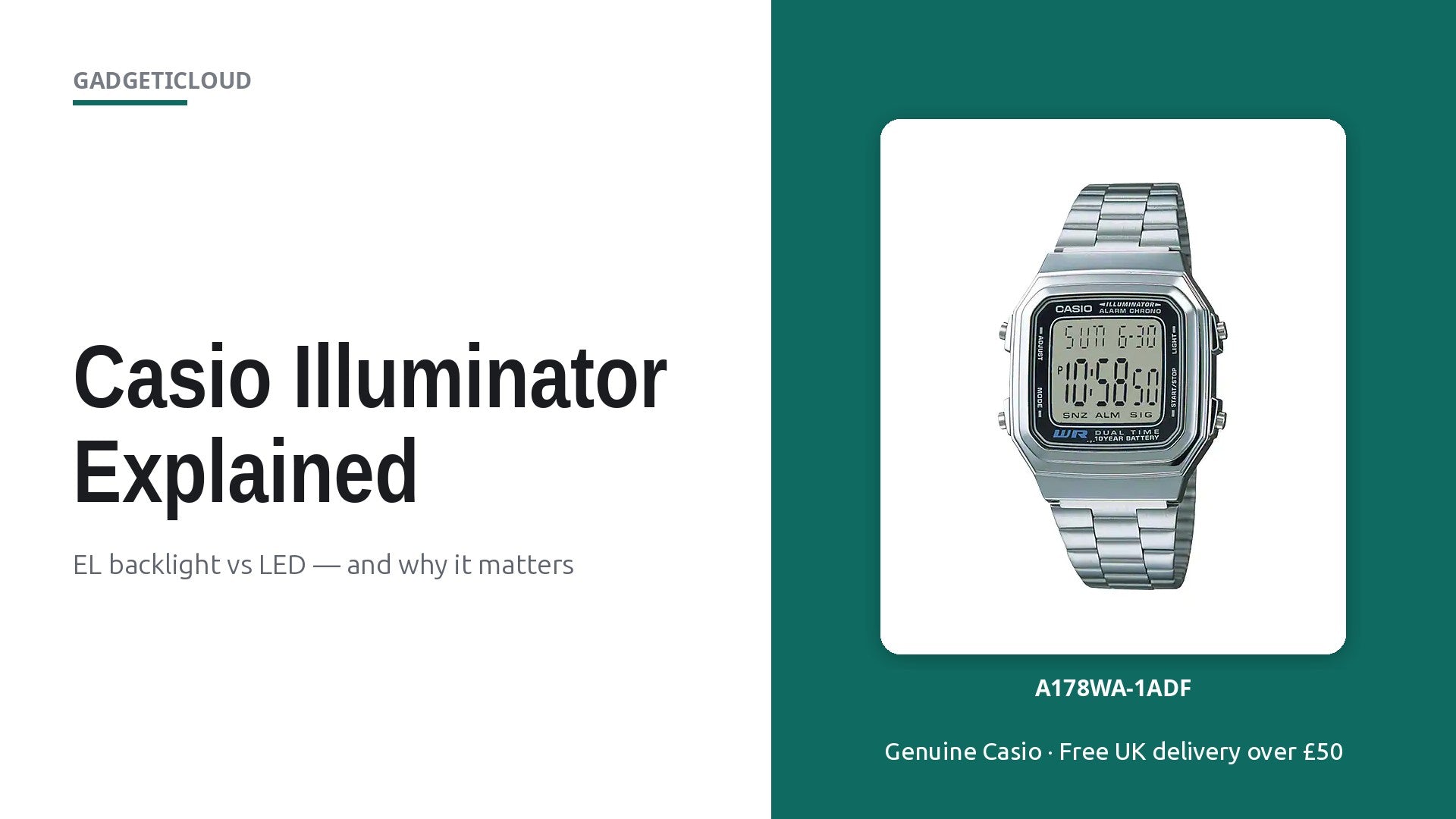 Casio A178WA-1ADF stainless steel Illuminator digital watch