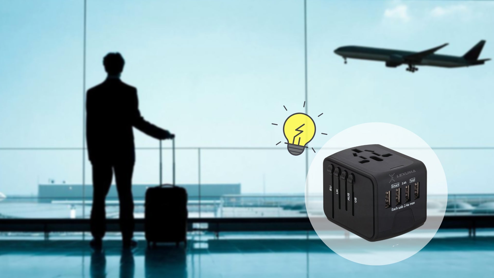 Universal travel adapter with USB port - GadgetiCloud travel accessory uk us au sockets