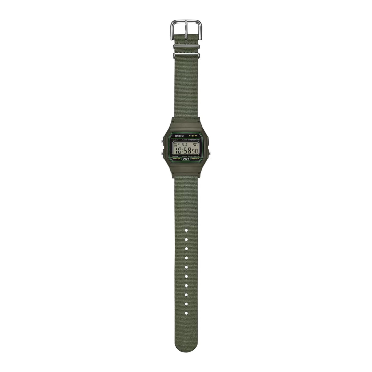 Casio Vintage F-91W Olive Green Recycled-PET Cloth Band Digital Watch F-91WF-3ADF - detail photo 3