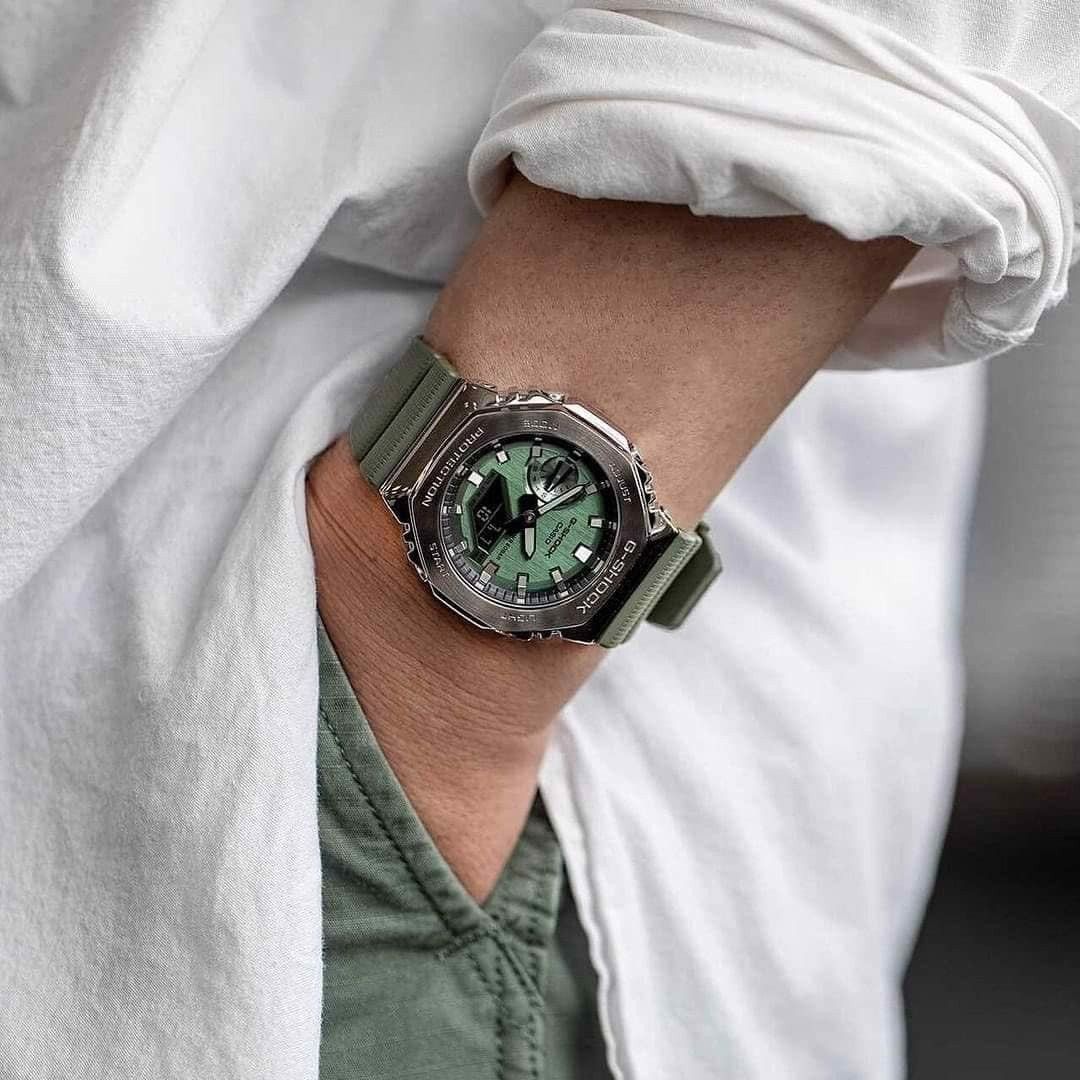 Casio G-Shock GM-S2100-3ADR Stainless Steel Case Wristwatch Product Shot on a model on wrist