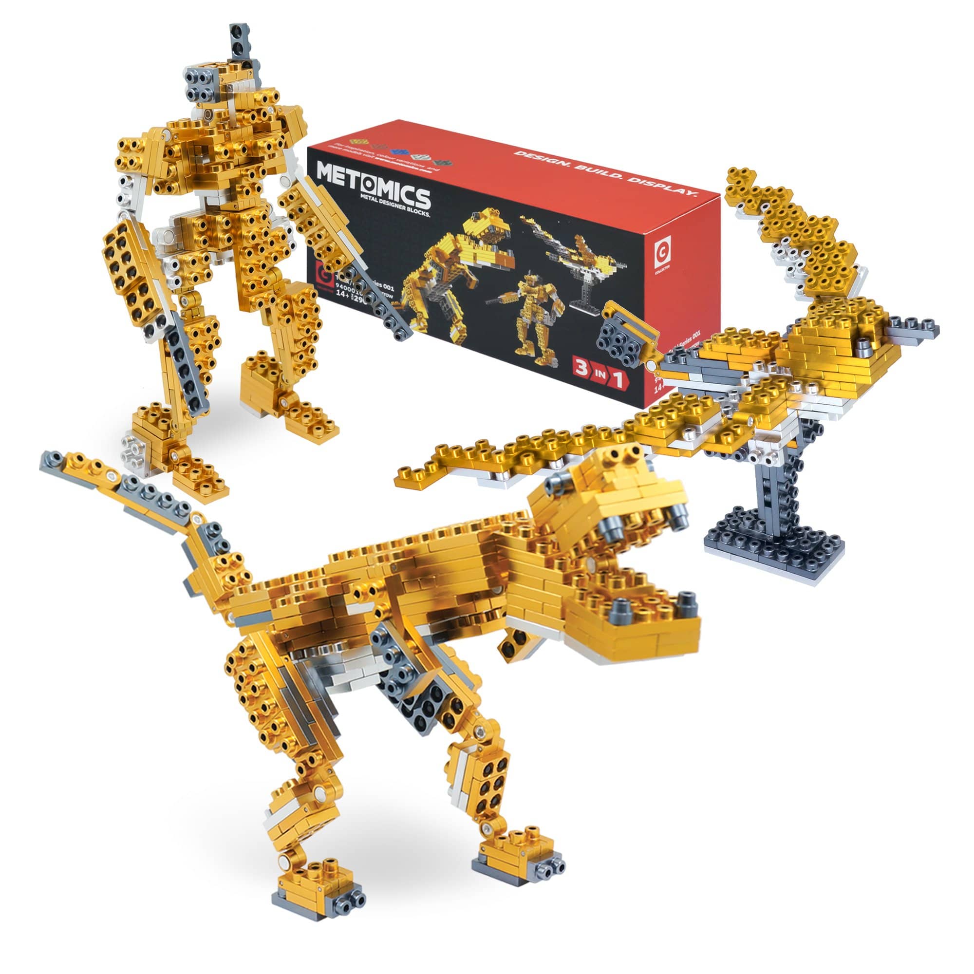 Aztecrex METOMICS T-REX 3-IN-1 Building Block Set, Aztec Gold Aluminum, Ages 14 ...
