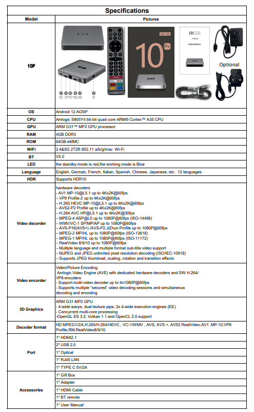 SVICLOUD 10P+ Specifications