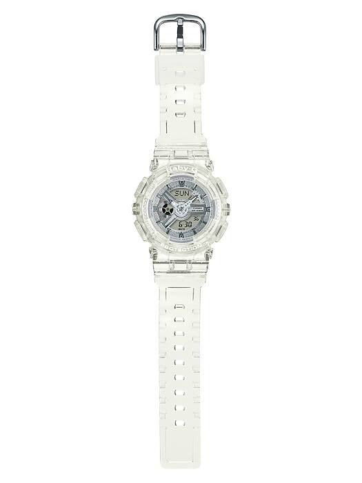 Casio Baby-G BA-110CR-7ADR full length view showing transparent strap and buckle