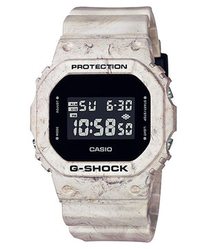 Casio G-Shock DW-5600WM-5DR marbled resin watch, front view on white background