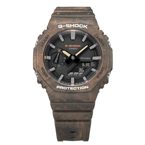 Casio G-Shock GA-2100FR-5AER close-up front view of octagonal bezel and dial