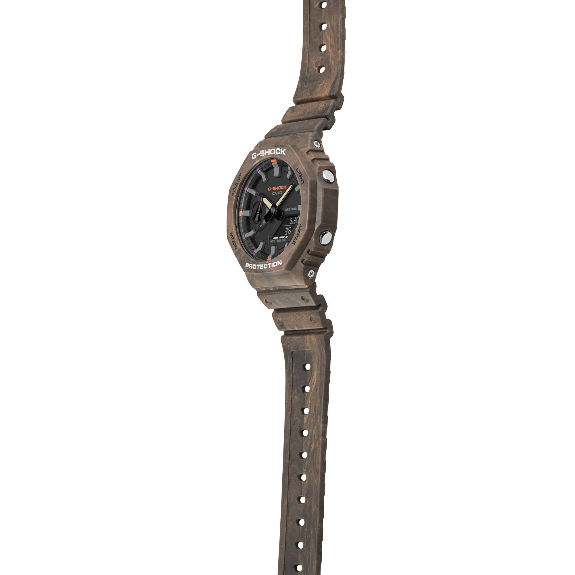 Casio G-Shock GA-2100FR-5AER side profile view showing case thickness and buttons