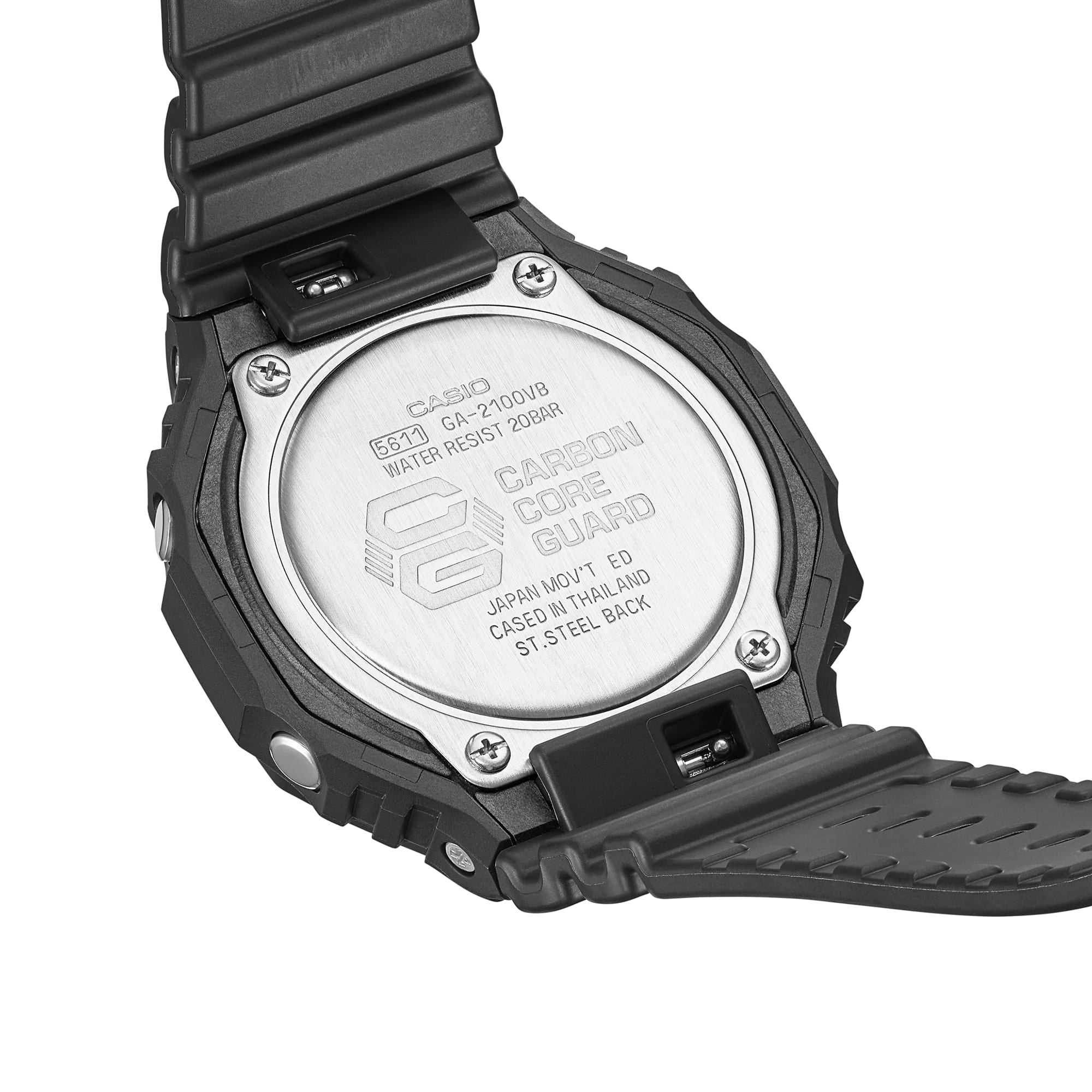 Casio G-Shock GA-2100VB-1AER stainless steel case-back detail with Carbon Core Guard engraving