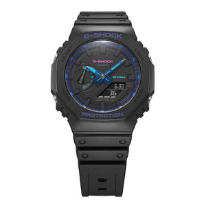 Casio G-Shock GA-2100VB-1AER octagonal bezel close-up showing purple and blue dial accents