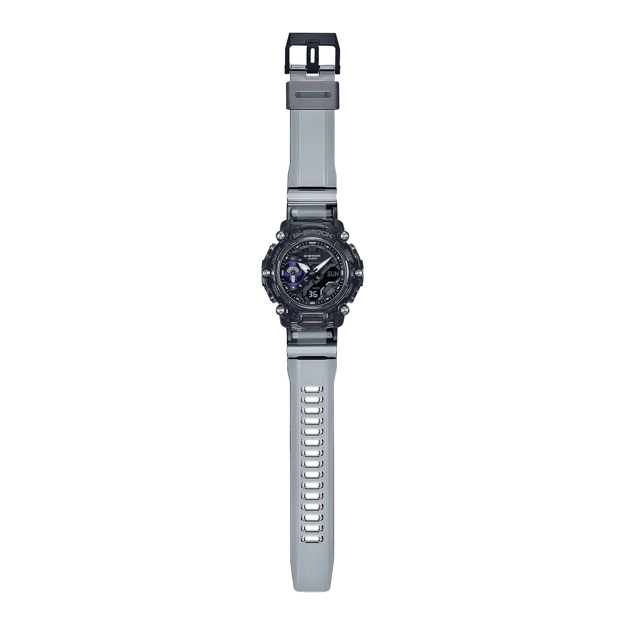 Casio G-Shock GA-2200SKL-8AER smoke-gray resin strap, full side profile view