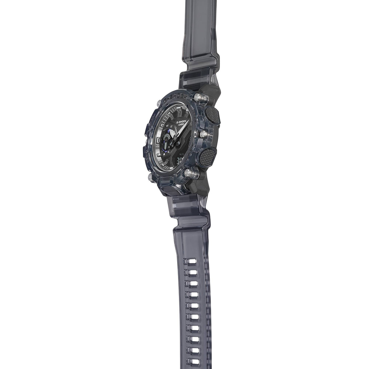 Casio G-Shock GA-2200SKL-8AER hanging side profile view emphasizing case thickness
