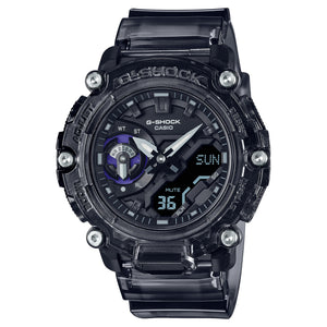 Casio G-Shock GA-2200SKL-8AER translucent black watch, front view on white background
