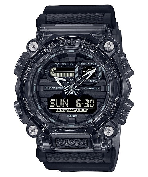 Casio G-Shock GA-900SKE-8AJR translucent smoke-resin watch, front view on white background