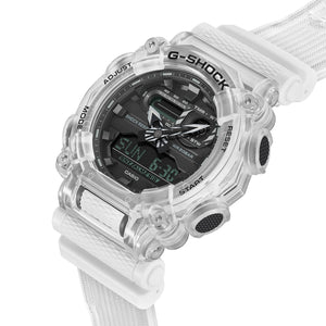 Casio G-Shock GA-900SKL-7AER case back detail showing stainless steel back