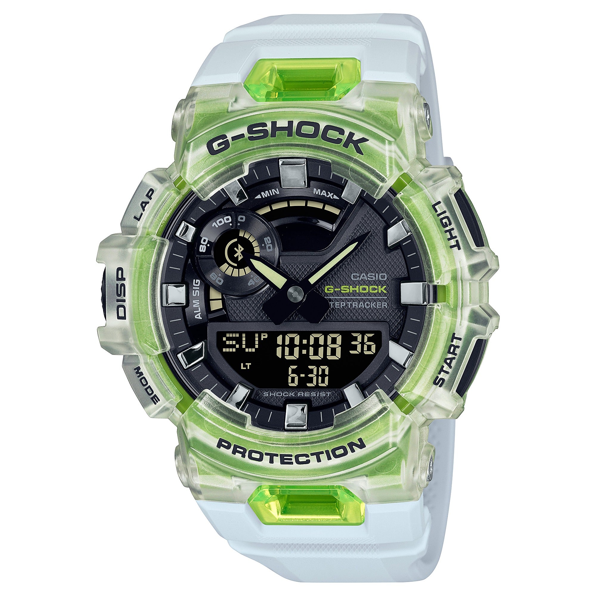 Casio G-Shock GBA-900SM-7A9ER translucent green watch, front view on white background
