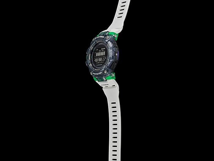 Casio G-Shock GBD-100SM-1A7ER side profile view on black background showing case depth