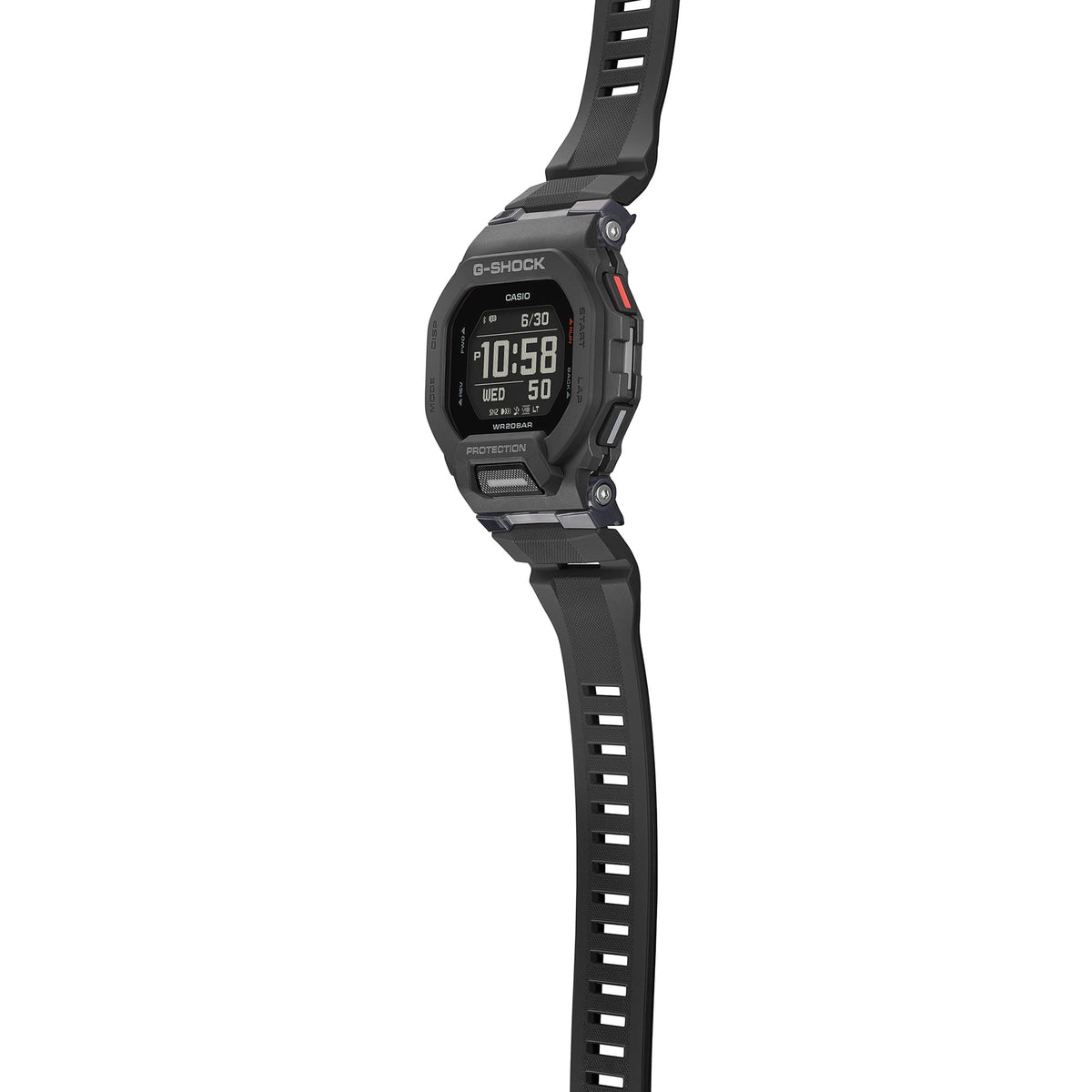 Casio G-Shock GBD-200-1DR watch, side profile view on white background