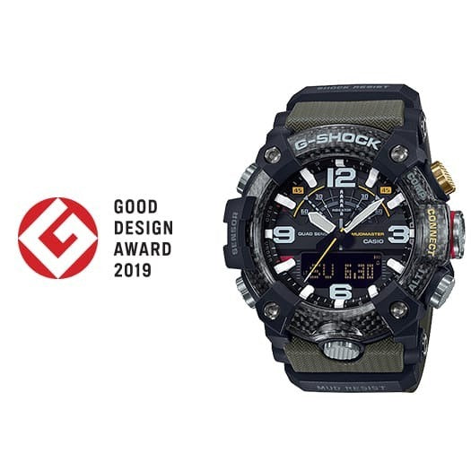 Casio G-Shock Mudmaster GG-B100-1A3DR watch with Good Design Award 2019 badge