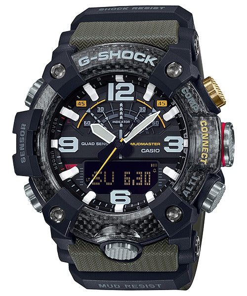 Casio G-Shock Mudmaster GG-B100-1A3DR watch, front view on white background