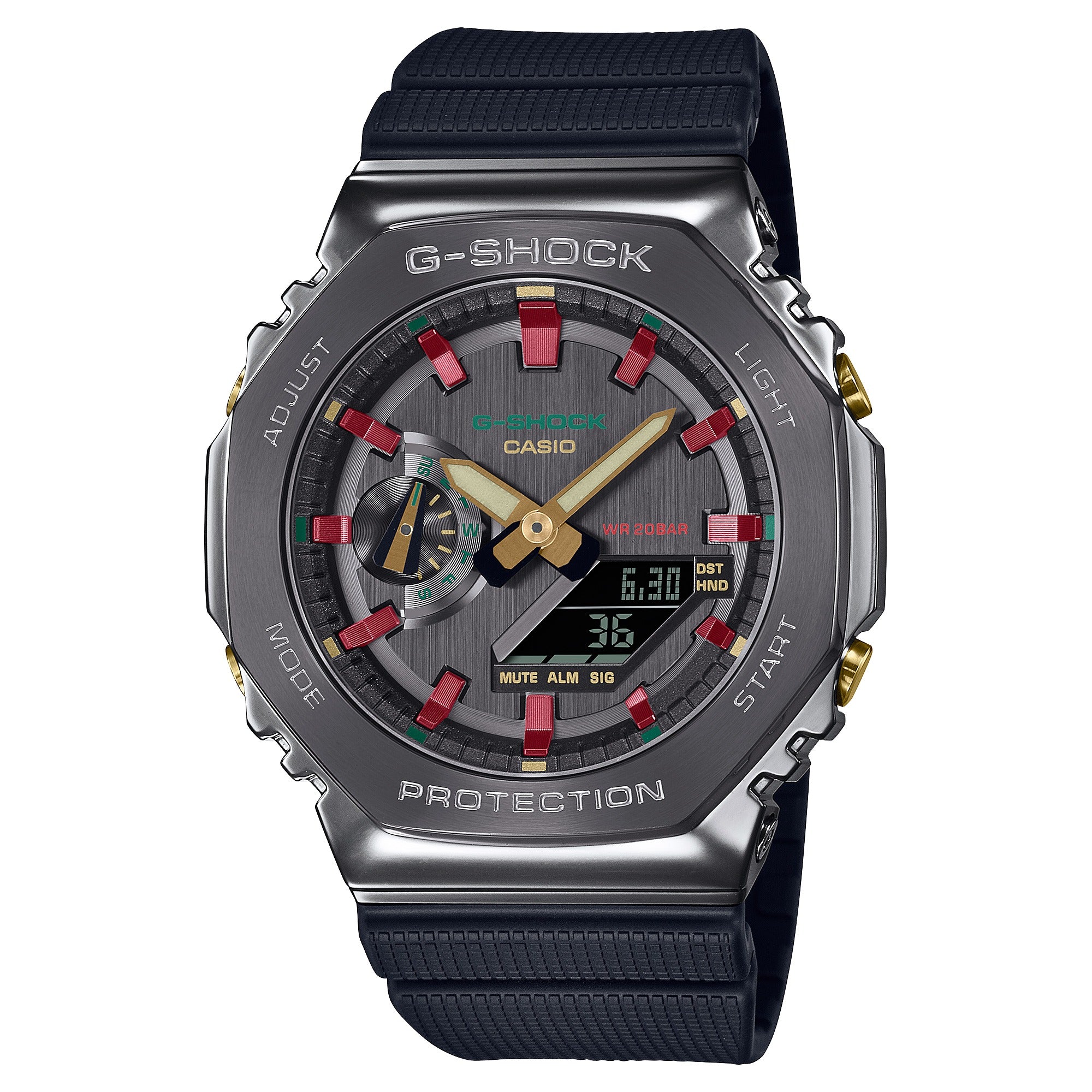 Casio G-Shock GM-2100CH-1ADR metal-bezel watch, front view on white background