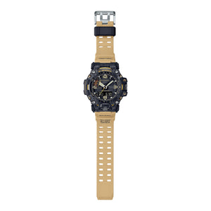 Casio G-Shock Mudmaster GWG-2000-1A5DR full length view showing tan resin strap