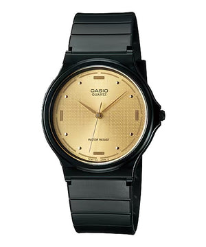 Casio MQ-76-9ALDF gold-dial watch, front view on white background