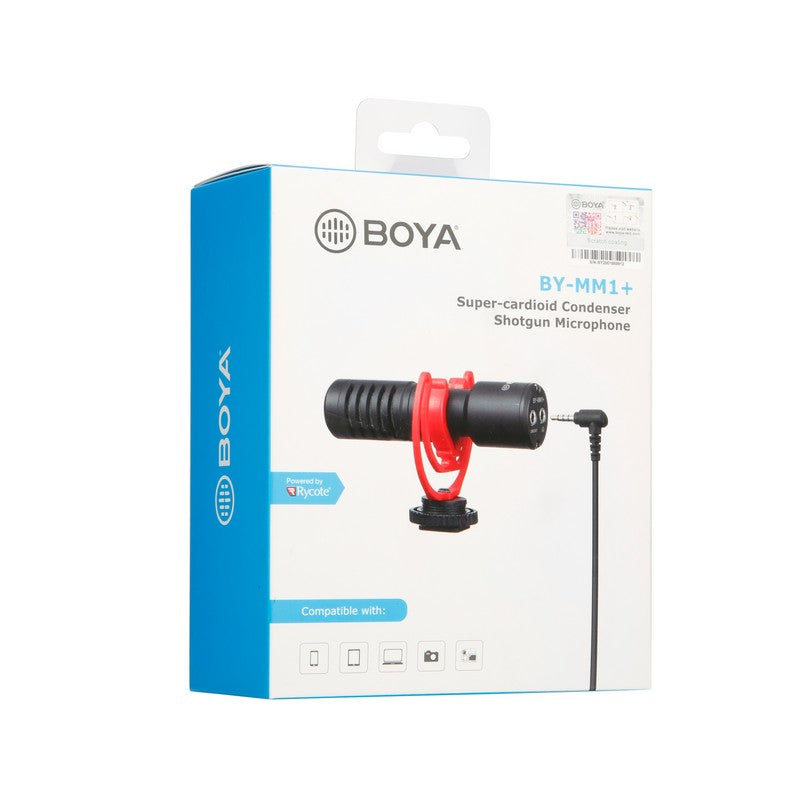 GadgetiCloud BOYA BY-MM1+ Super-cardioid Condenser Shotgun Microphone compatible for smartphones, tablets, DSLRs, consumer camcorder PCs with furry windshield foam windshield durable mental construction with anti-shock mount package