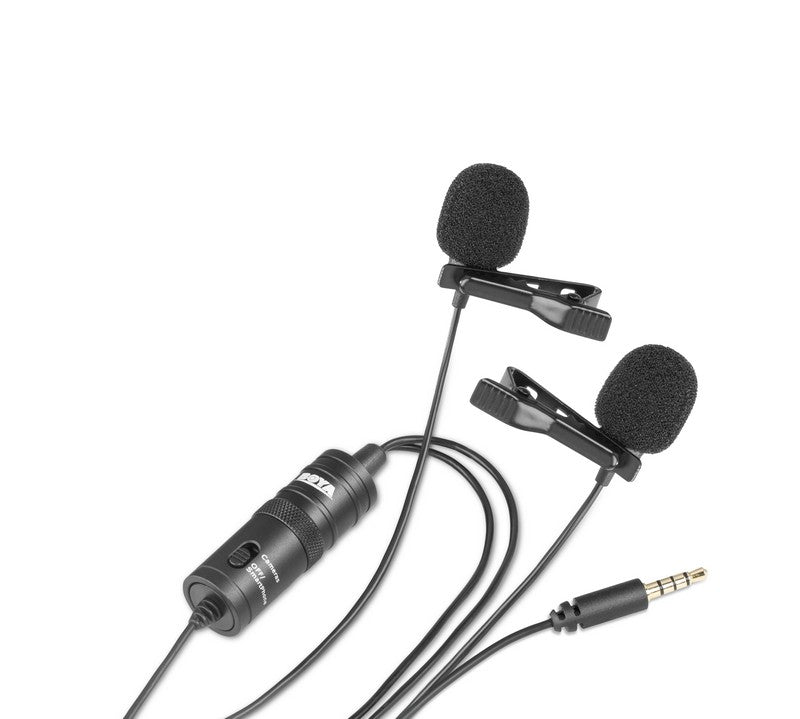 GadgetiCloud BOYA Lavalier microphones dual omni-directional mic application mobile phone smartphone windscreen