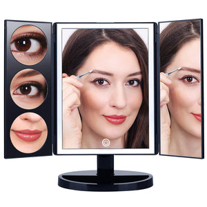 Large Lighted Trifold Vanity Makeup Mirror - 3X 5X 10X Magnification - GadgetiCloud