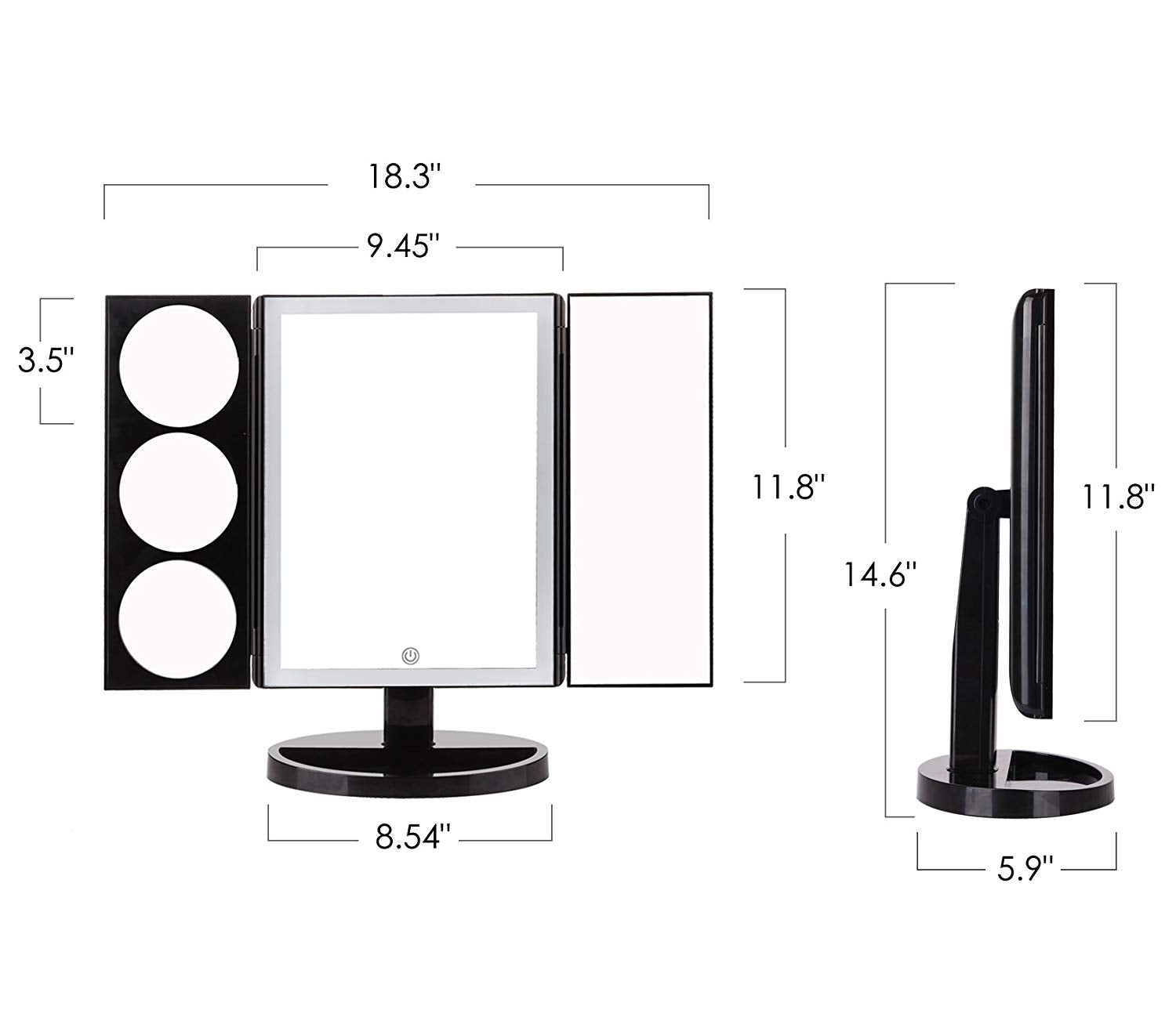Large Lighted Trifold Vanity Makeup Mirror - 3X 5X 10X Magnification - GadgetiCloud