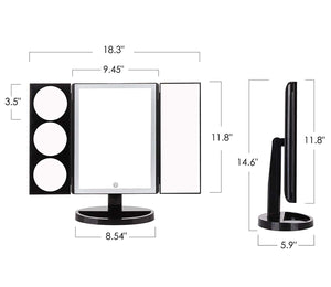 Large Lighted Trifold Vanity Makeup Mirror - 3X 5X 10X Magnification - GadgetiCloud