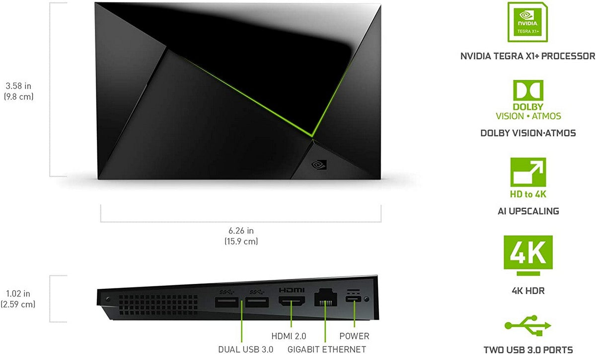 NVIDIA SHIELD Pro Android TV 4K HDR Streaming Media Player; High Performance, Dolby Vision, Google Assistant Built-In, Works with Alexa dimension